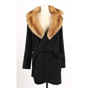 $8,900 Loro Piana Cashmere Wrap Coat w/ Mink Fur Collar SZ 46 Black MINT